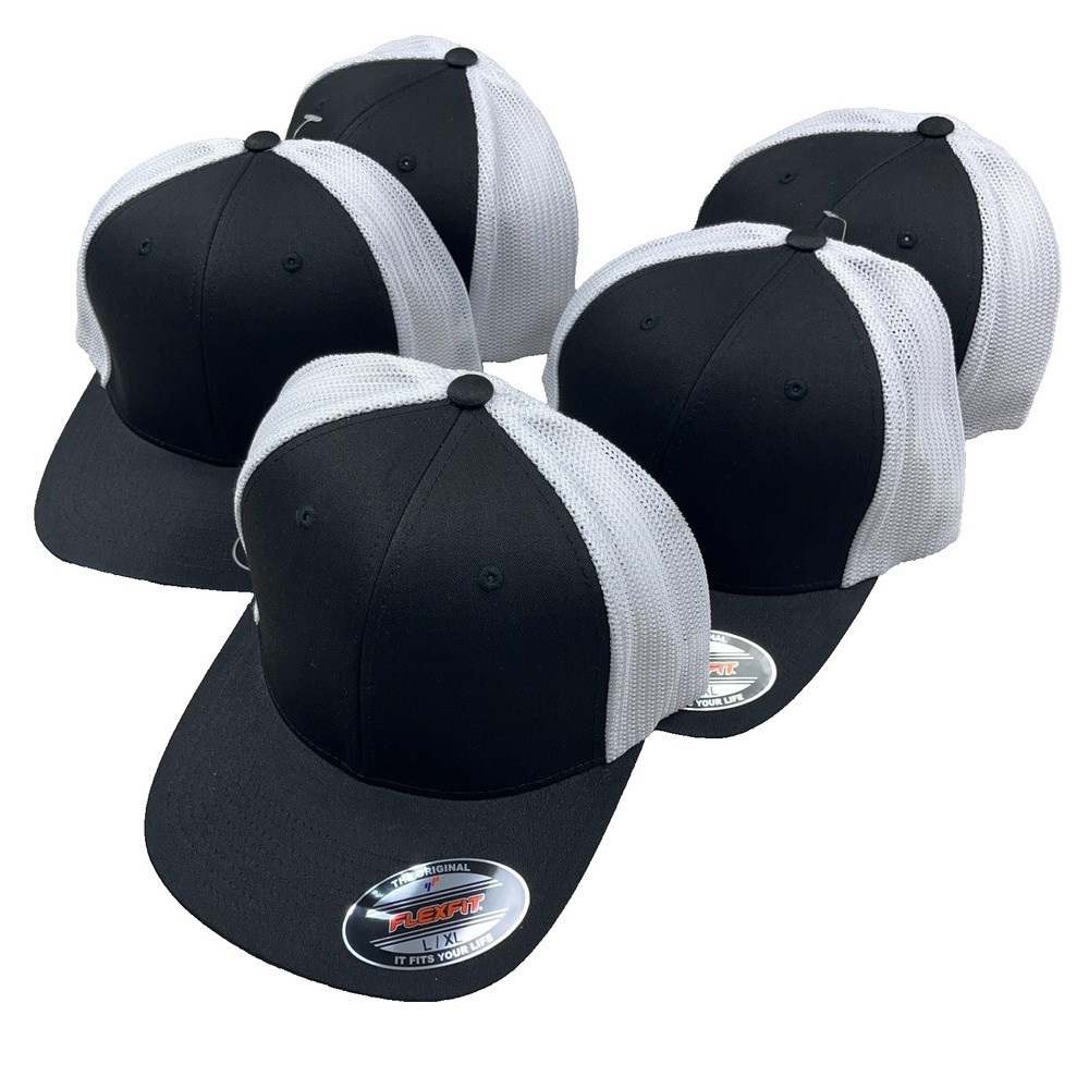 Blank Trucker Hat Lot Cap Fitted Size L/XL Flex Fit Black White Deadstock Bundle